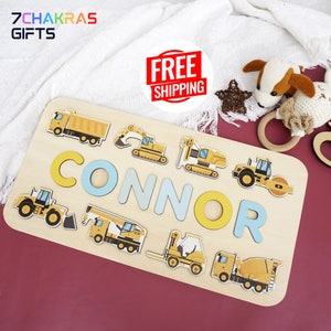 Kids Work Vehicles - Personalized Construction Name Puzzle Dump Truck Gifts Boy Name Puzzle Tractor Kids Construction Vehicle Gifts Puzzle