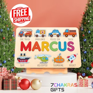 Name Puzzle with Vehicle Montessori Toys for 2 Year Old Personalized Baby Puzzle Name Gifts for Baby Boys and Girls Toddlers Name Puzzle