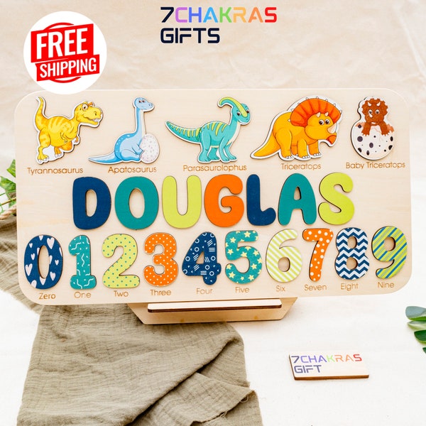 Handmade Name Puzzle With Dinosaur Wooden Name Puzzle Personalized Baby Name Puzzle Montessori Baby Toys 1st Birthday Gifts for Baby Toys