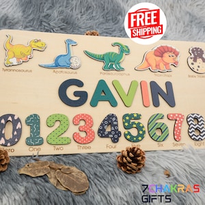 Dinosaur Name Puzzle, Dinosaur First Birthday Gift Personalized Baby Name Puzzle, Dinosaur Nursery Decor Baby Toys 1st Birthday Gifts