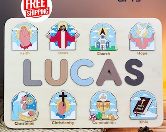Personalized Wooden Name Puzzle: Baptism Christening Gift