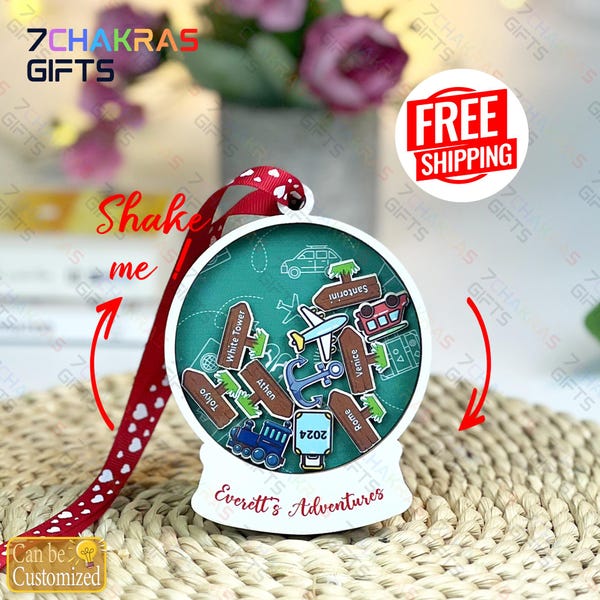 Personalized Travel Ornament: Custom Family Names, 4D Shaker Design