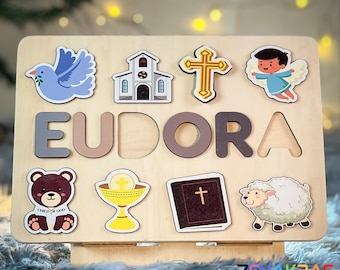 Personalized Wooden Name Puzzle: Christening Baptism Gift