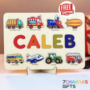 Personalized Wooden Name Puzzle, Vehicle Name Puzzle Gift for Baby Boy, 1st Birthday Gift, Baby Shower Gift, 1st Christmast Gift
