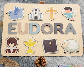 Christian Name Puzzle Gifts for Baby Dedication Name Puzzle Wooden Name Puzzle Personalized Name Puzzle for kids Religious Gift Baptism