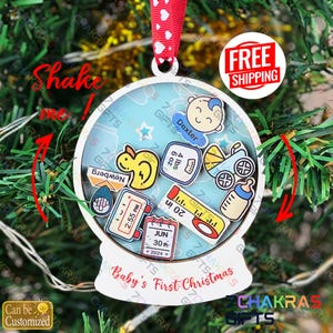 Baby&#39;s First Christmas Ornament, Baby 1st Christmas Ornament, Custom Baby Name, Custom Newborn Gift, 4D Shake Babies Ornament, Baby Keepsake