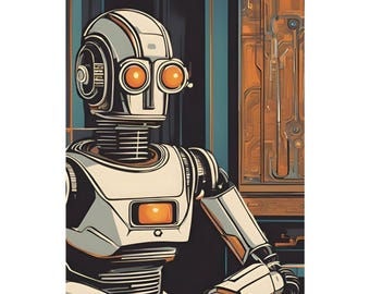 Retro-Futuristic Android Portrait | Matte Vertical Poster | Vintage Sci-Fi Robot Art