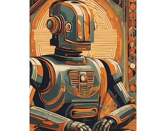 Art Deco Android | Vintage Sci-Fi Robot Portrait | Matte Vertical Poster