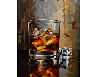 Impasto Whiskey Glass | Palette Knife Oil Painting Art | Matte Vertical Poster for Home Bar