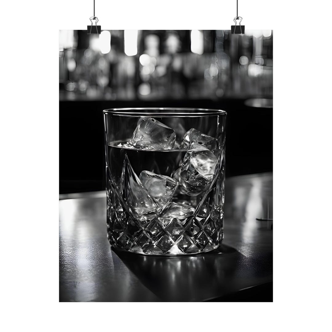 Black & White Whiskey on the Rocks Photo | Moody Crystal Glass Bar Art ...