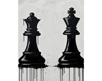 Black Chess King-Queen Poster Matte Vertical Print | Drip Paint Chess Art
