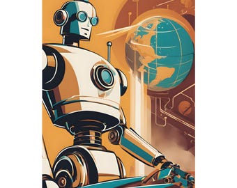 Retro Futuristic Robot Poster | Matte Vertical Poster