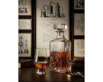 The Science of Spirits | Whiskey Decanter & Distillation Art | Dark Academia Matte Poster