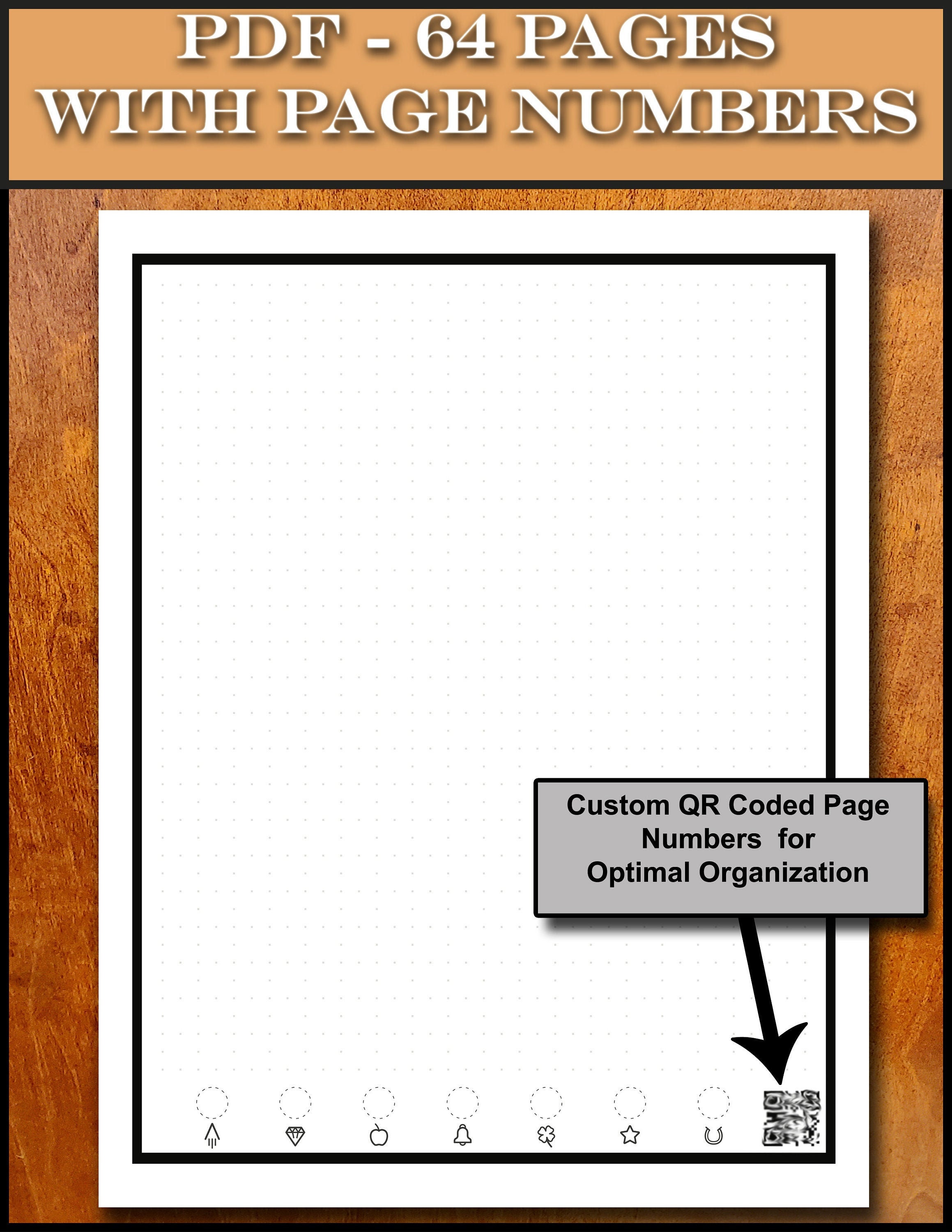 64 Rocketbook Pages. Letter Dot Grid Notebook Individually Numbered Pages. Custom QR Codes Page