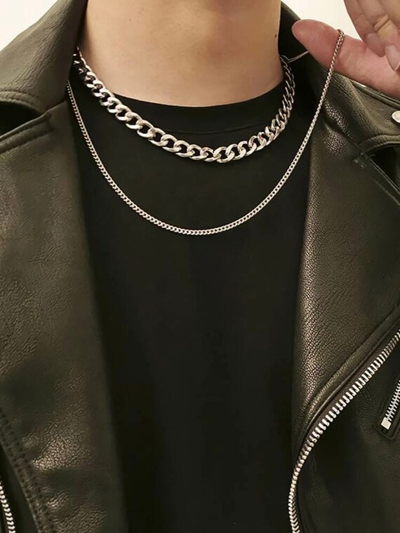 2 Piece Mens Chain Necklace / Silver 