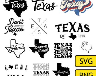 Texas Graphic Mega Pack Design SVG Bundle Texas Cowboy Texas Cut file Cricut Printable Outline Texas State Silhouette Western Logo Download