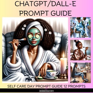 Pode incluir: Uma colagem de três imagens que retratam atividades de autocuidado. A primeira imagem mostra uma mulher usando uma máscara facial e um roupão branco, relaxando em uma cadeira com uma xícara de chá. A segunda imagem mostra uma mulher fazendo o cabelo em um salão. A terceira imagem mostra uma mulher aplicando maquiagem na frente de um espelho.