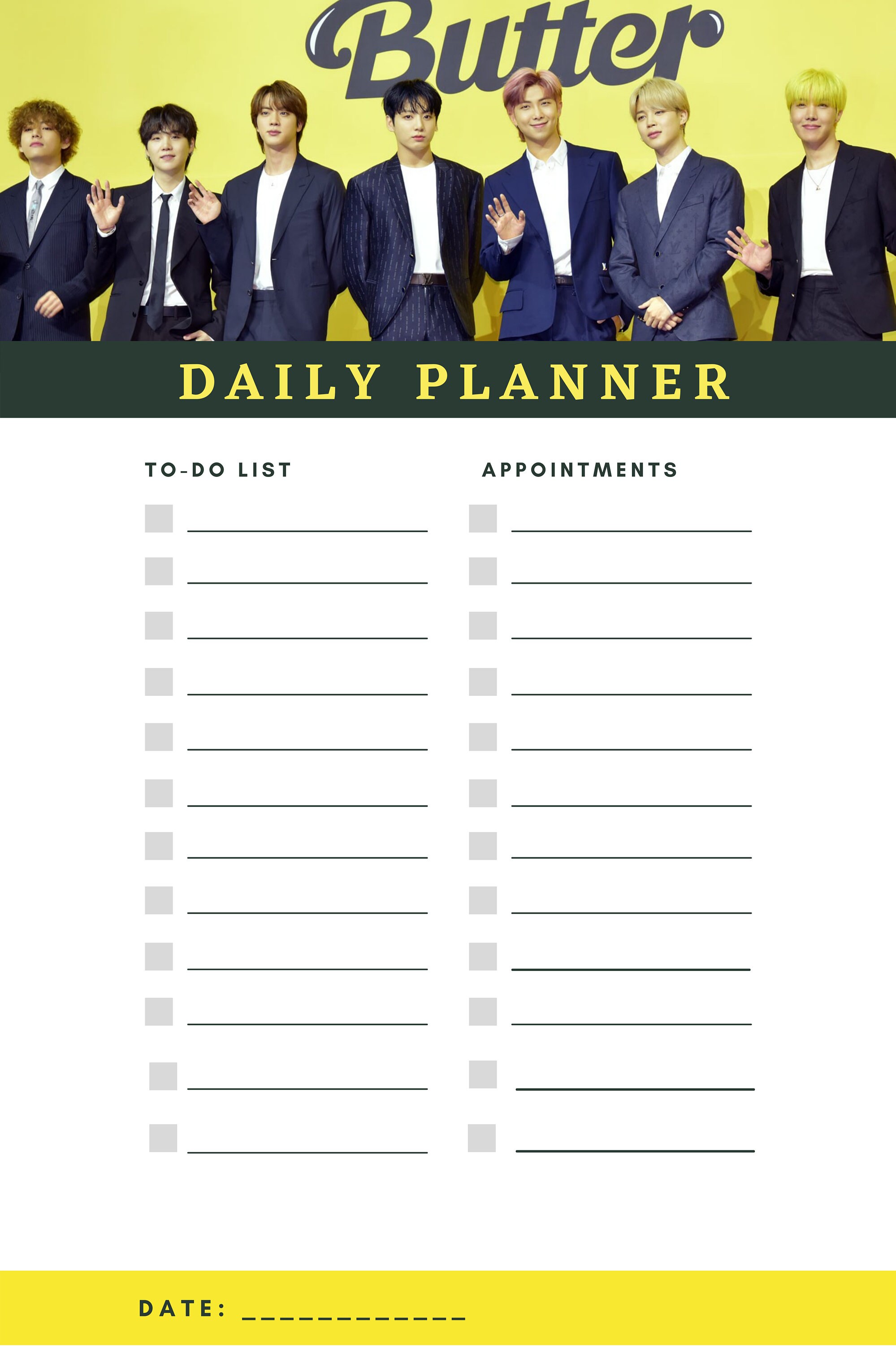 BTS Butter Printable Daily Planner | Etsy