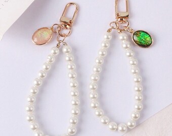Pearl Decor Keychain, Bag charm, pearl bracelet keychain, pink or green diamonds decorations