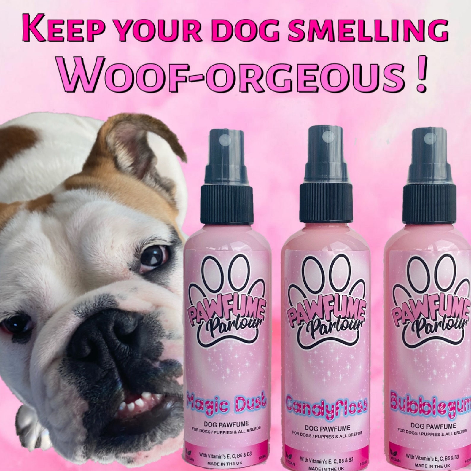 PAWFUME PARLOUR Dog Fragrance Sprays Candyfloss, Bubblegum, Magic