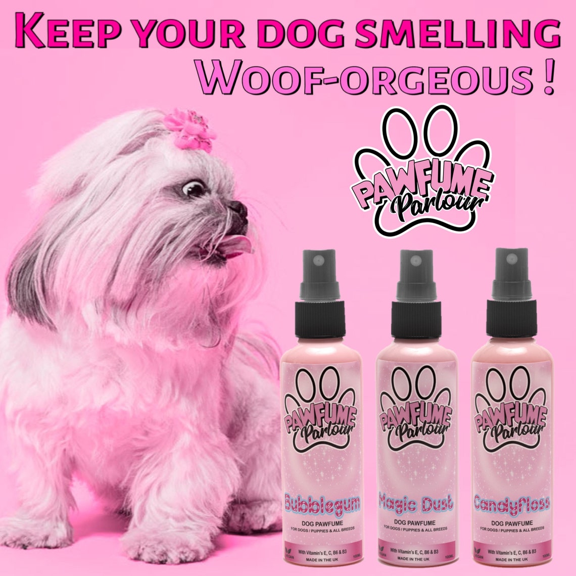 PAWFUME PARLOUR Dog Fragrance Sprays Candyfloss, Bubblegum, Magic