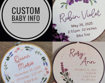 Letrero bordado a mano con datos de nacimiento, regalo personalizado para bebé, decoración para la habitación infantil.