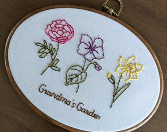 Aro de abuela con flor de nacimiento bordada personalizada, regalo para el Día de la Madre