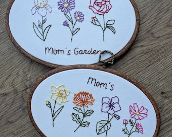 Aro de flores de nacimiento bordado personalizado, recuerdo del jardín de mamá