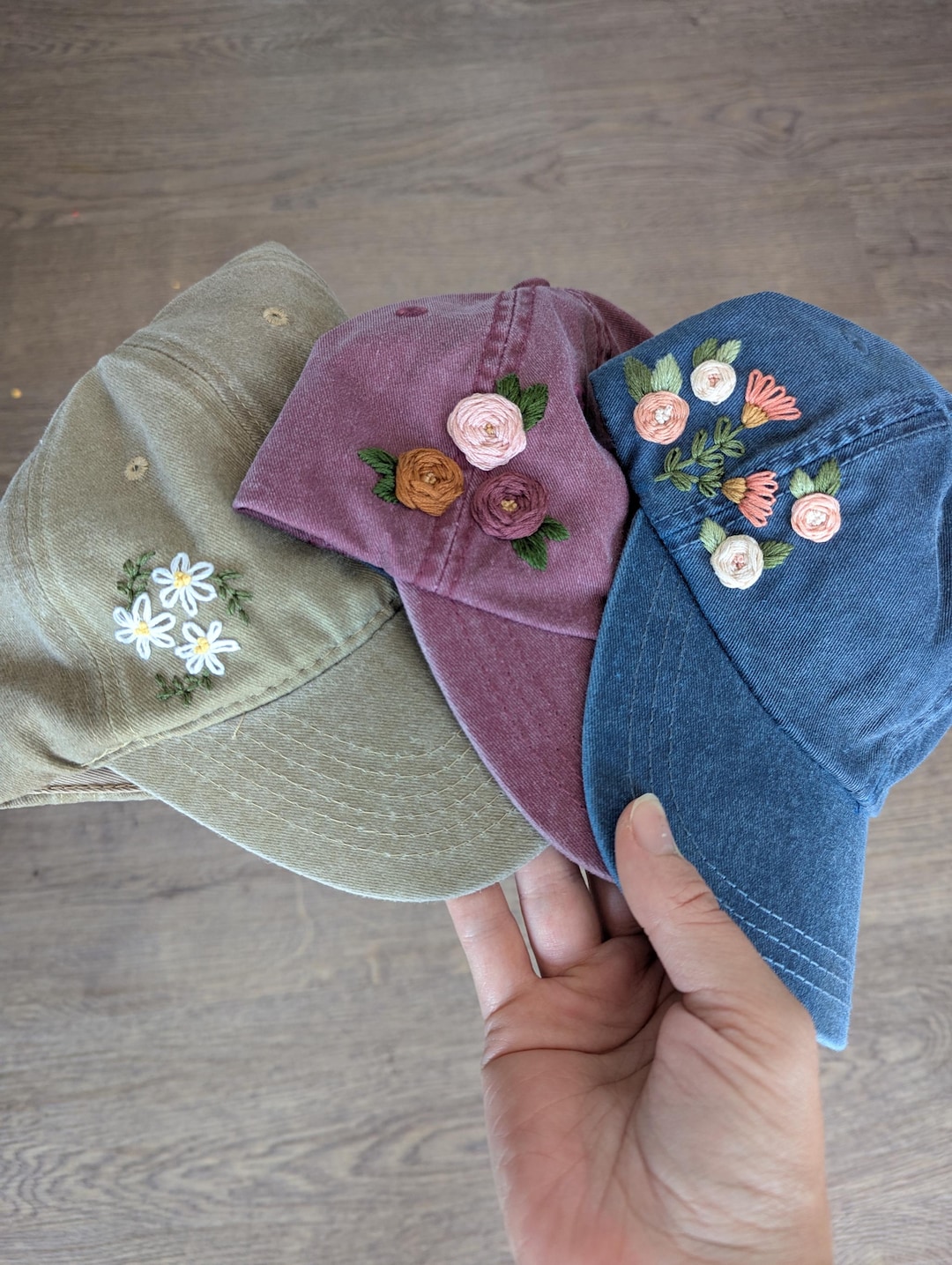Hand Embroidered Floral Baseball Cap, Distressed Flower Hat - Etsy