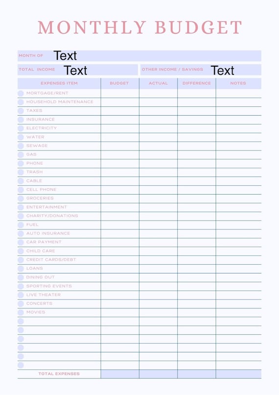 MONTHLY BUDGET PRINTABLES | Etsy