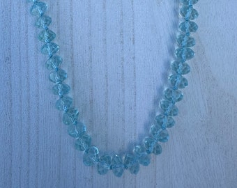 Blue Quartz Faceted Rondelle Knotted Silk Necklace with Silver Clasp