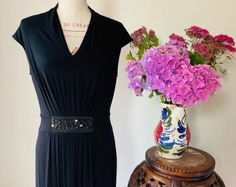 Classic black nineties mid lenght dress by Louis Feraud Paris FR 42