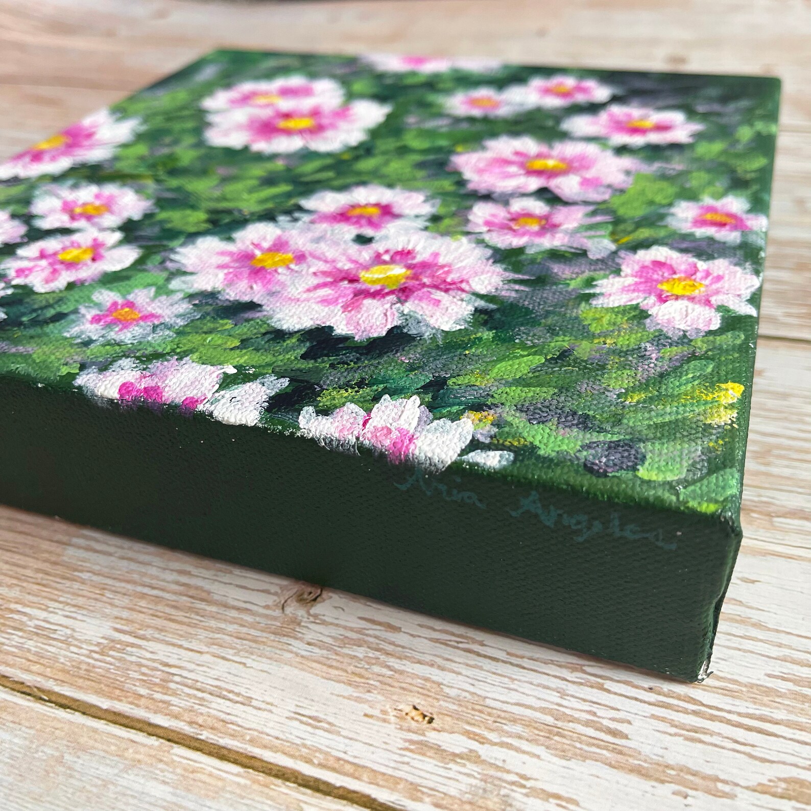 Pink Cosmos Flower Acrylic Painting Abstract Art Etsy