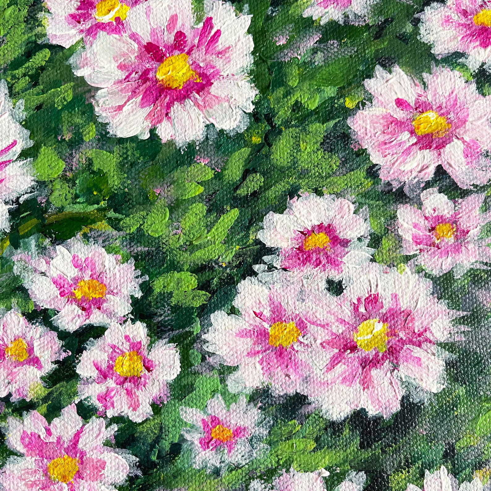 Pink Cosmos Flower Acrylic Painting Abstract Art Etsy