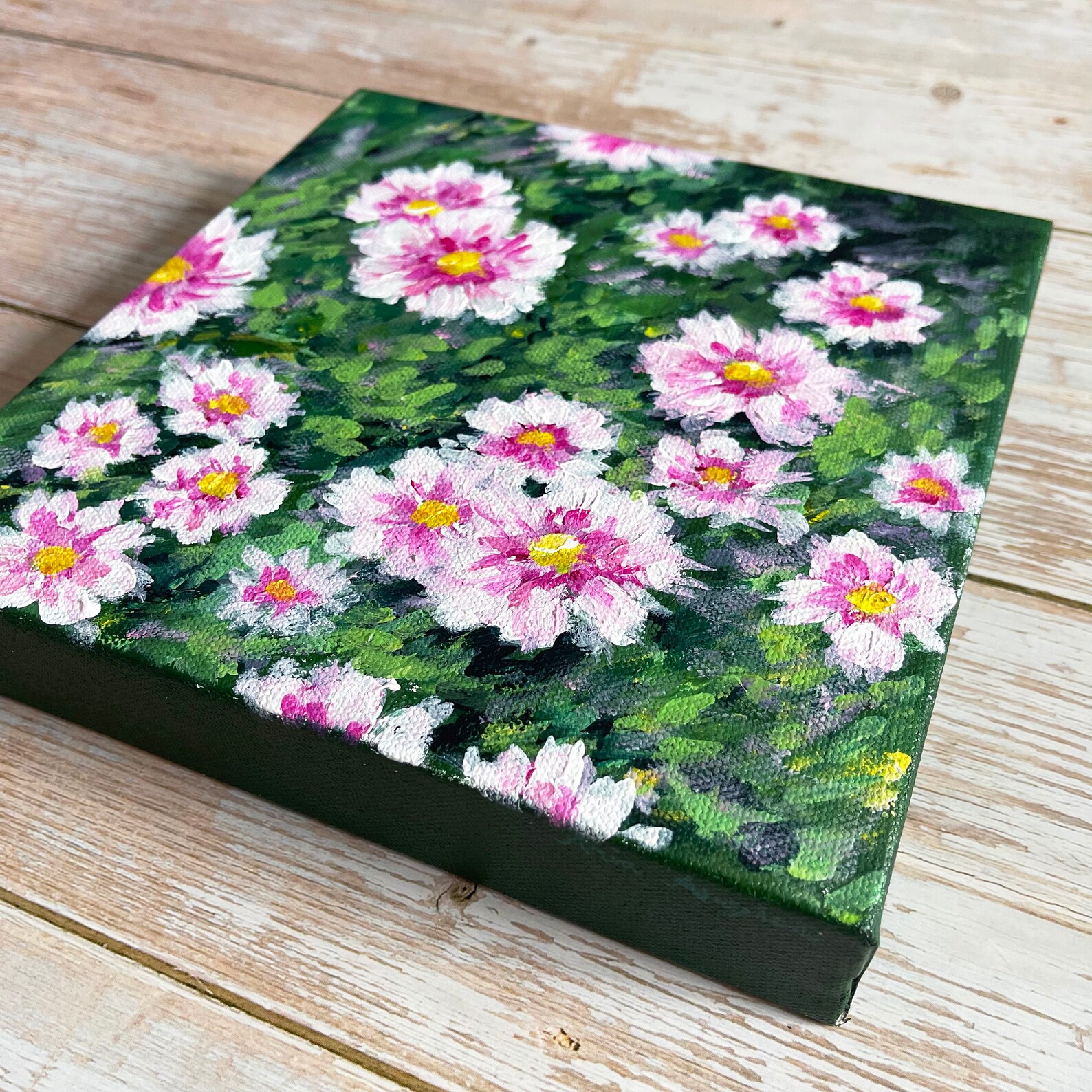 Pink Cosmos Flower Acrylic Painting Abstract Art Etsy