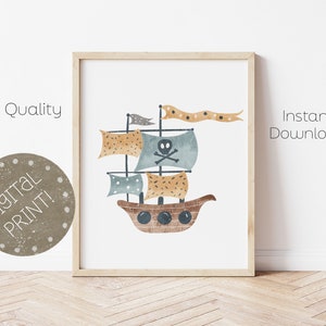 Pirate Nursery Print, Pirate room Decor, Pirate Ship Kids Print, Boys Bedroom Printable Wall Art, Nautical room decor, DIGITAL DOWNLOAD