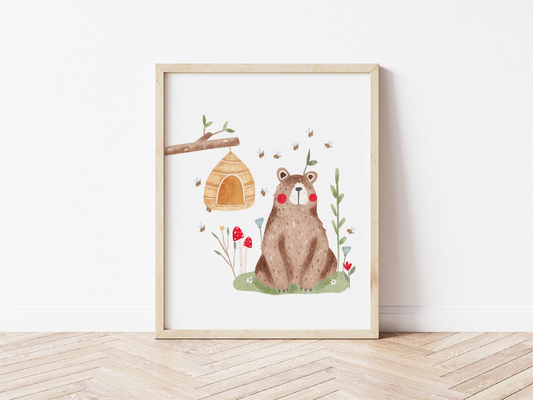 Printable Bear Wall Art, Woodland Wall Art, Printable Woodland Nursery ...