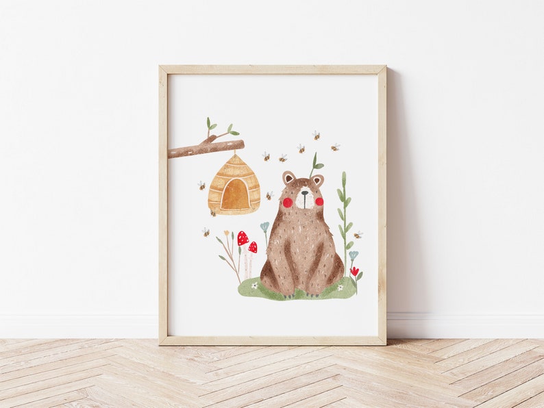 Printable Bear Wall Art, Woodland Wall Art, Printable Woodland Nursery