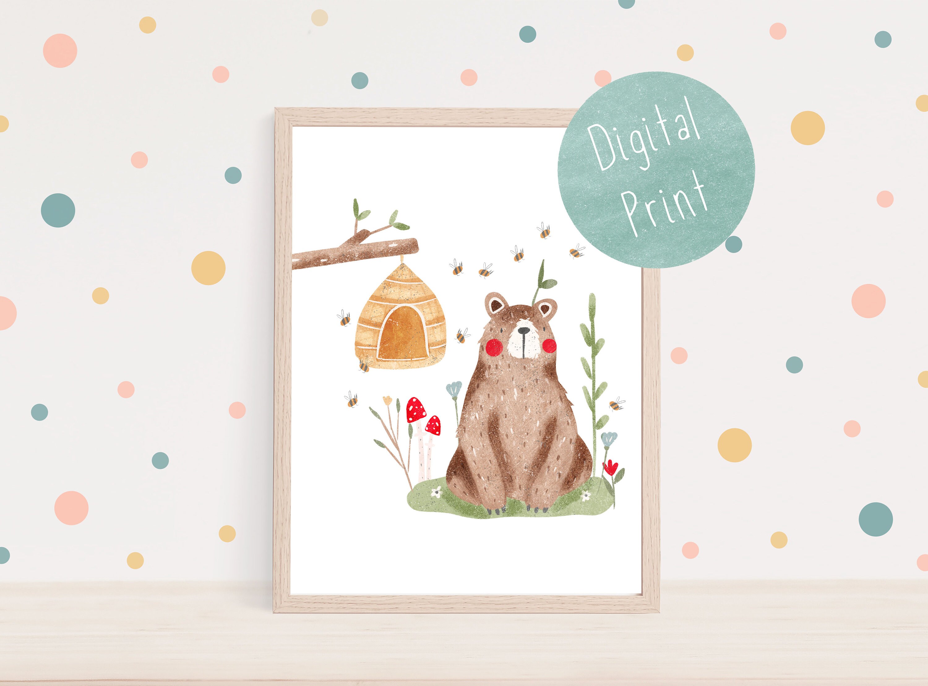 Printable Bear Wall Art, Woodland Wall Art, Printable Woodland Nursery ...