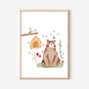 Printable Bear Wall Art, Woodland Wall Art, Printable Woodland Nursery ...