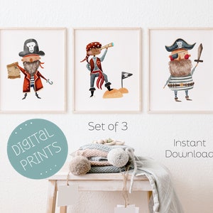 Set of 3 Prints, Pirate Nursery Art, Pirate Room Decor, Pirate Kids Print, Boys Bedroom Printable Wall Art, Boy Room Decor, DIGITAL DOWNLOAD