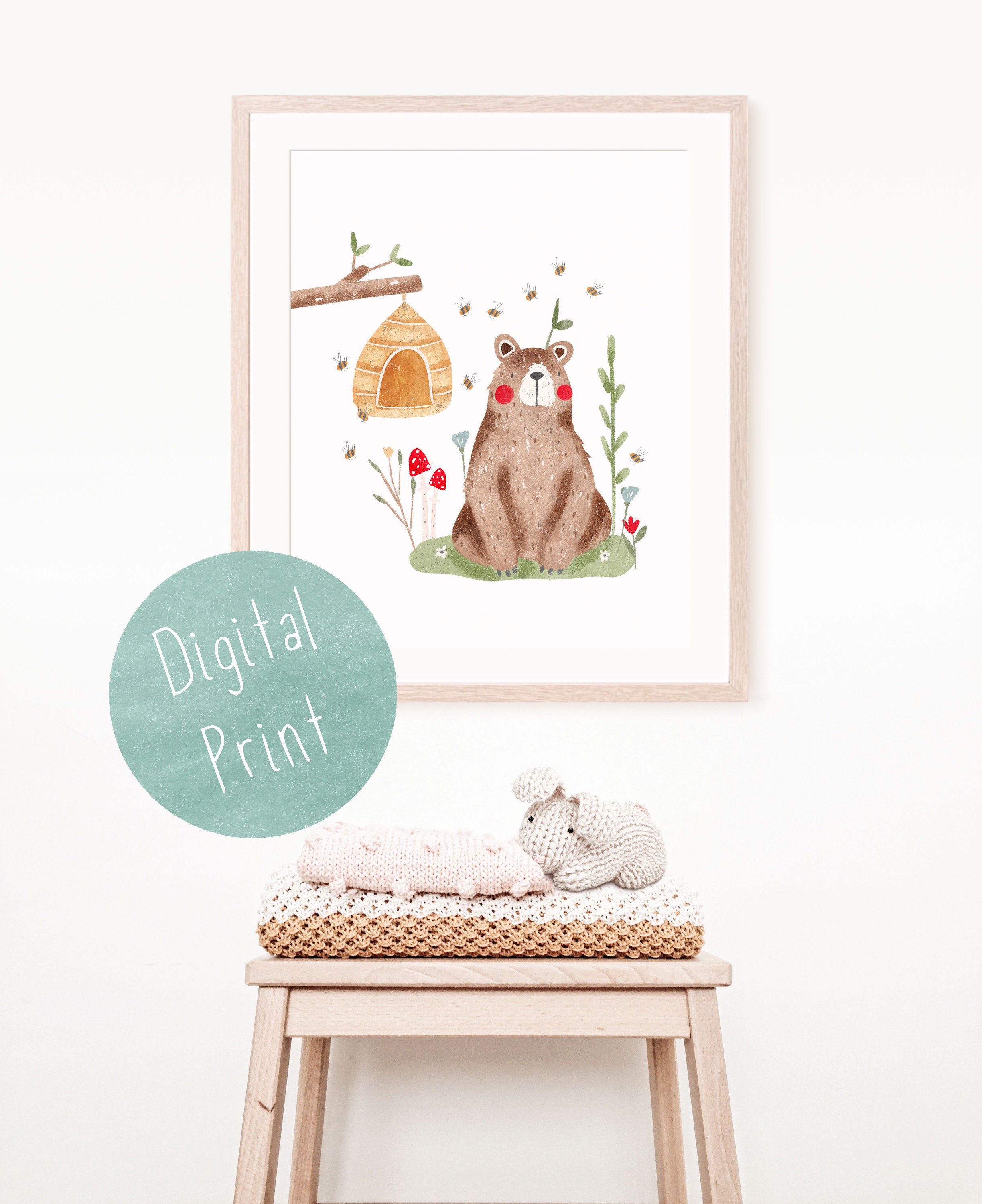 Printable Bear Wall Art, Woodland Wall Art, Printable Woodland Nursery ...