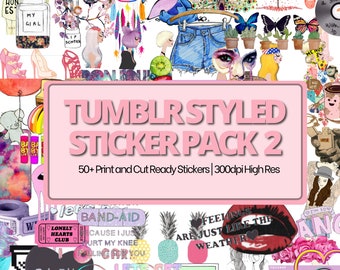 Printable Tumblr Styled 2 Sticker Pack for Kids, DIY Sticker Bundle, Print and Cut Ready