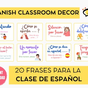 Spanish Classroom Phrases Printable Poster Set, Spanish Classroom Decor, PDF, Decoration, Spain, Spanish for kids