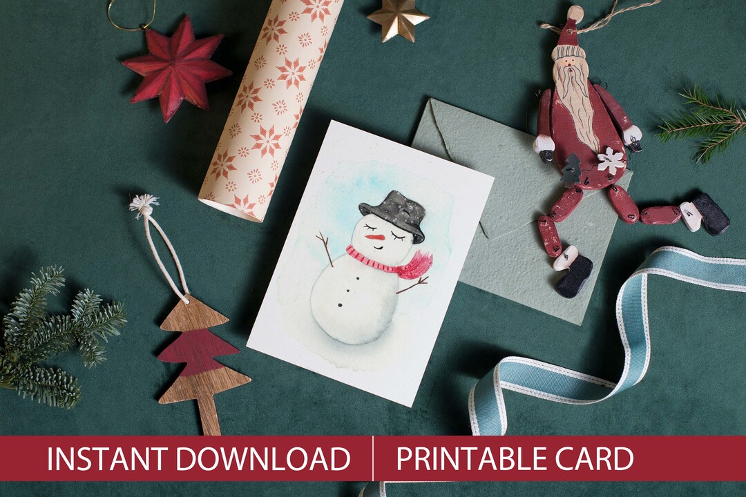 Christmas Snowman Card Printable Gift, Christmas Greeting Cards ...