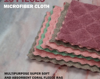 Coral Fleece Cleaning Rags, Microfiber Cloths, 15 PCS (25x25CM)