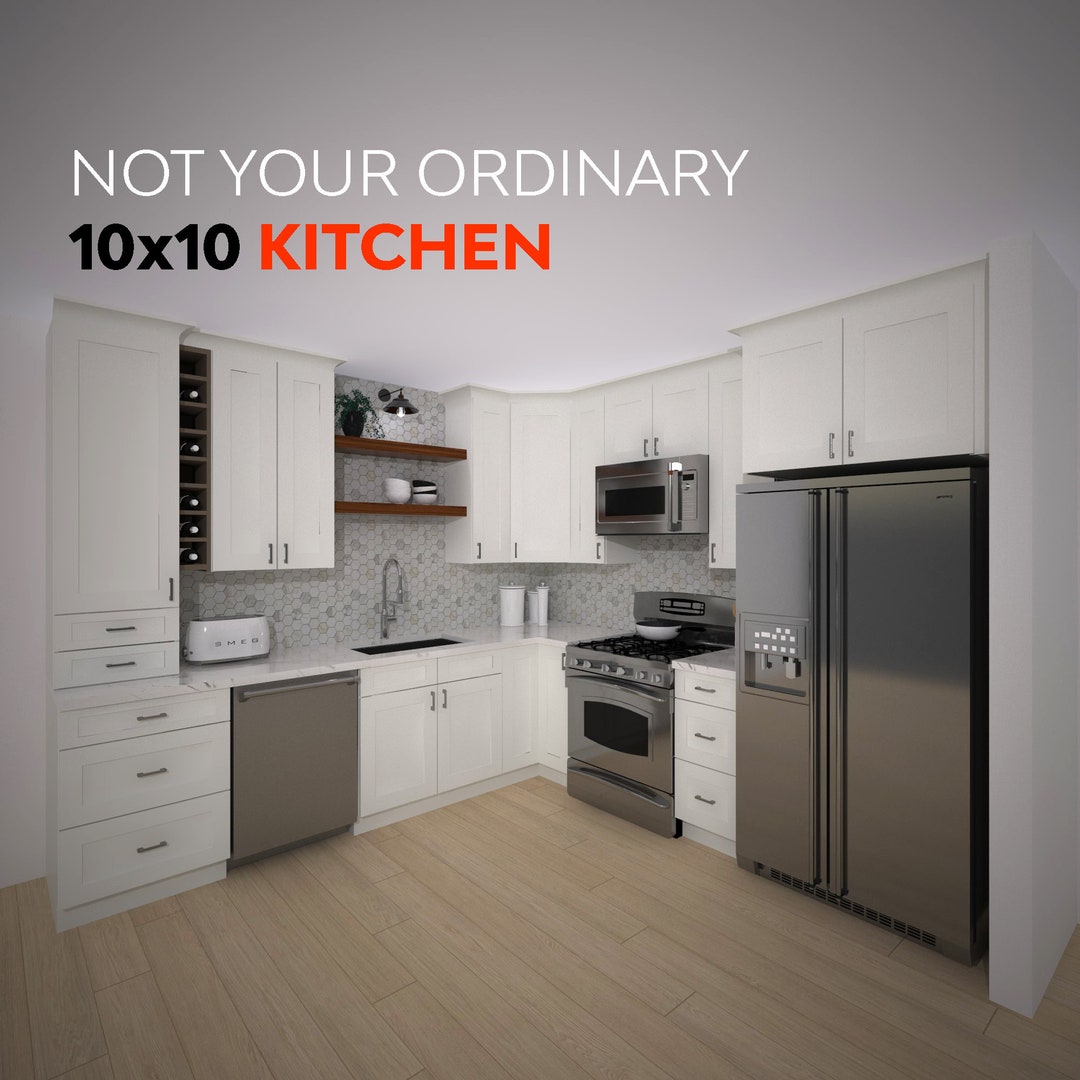 10x10 KITCHEN CABINETS Pre-Assembled Including 2 Floating Shelves 4-5 ...
