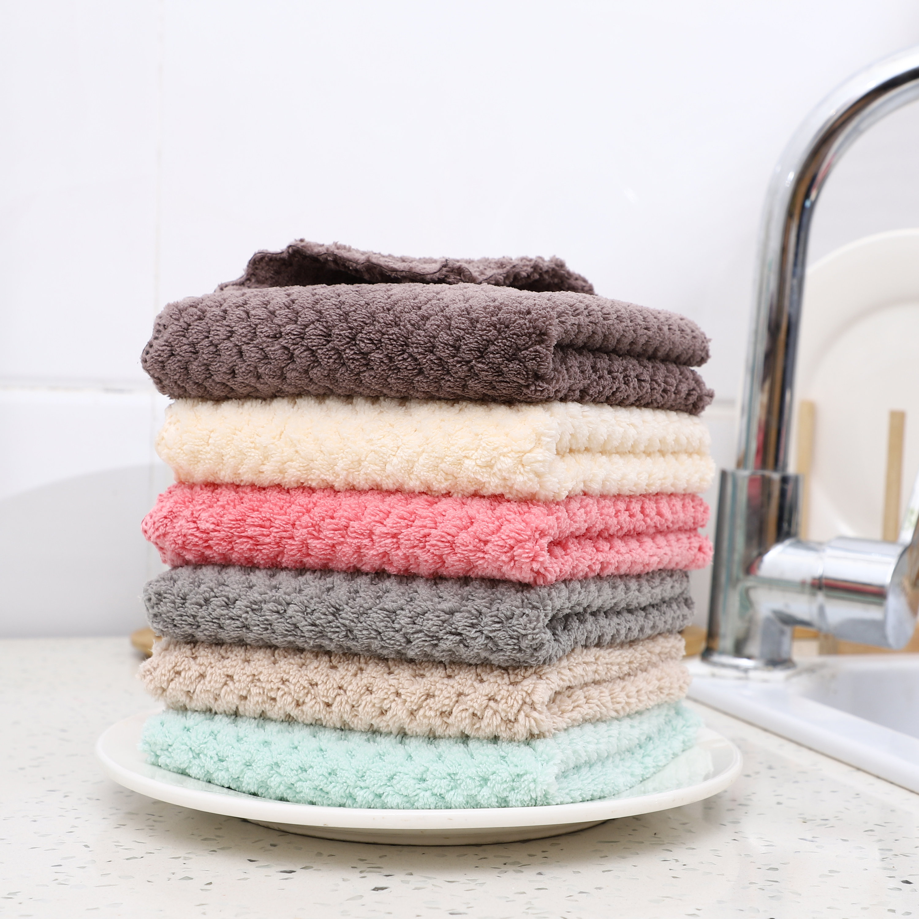 6 PCS Reusable Waffle Weave Microfiber Cleaning Cloth Super Absorbent Paper  Towel Replacement 30 X 30 CM 