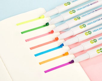 2 Sets of 7 Color Double Sided, Twin Tip Fluorescent Highlighter Marker | Study Supplies