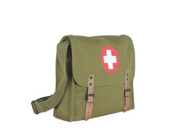 Vintage Red Cross Canvas Medic Tote Bag by Farm Blue- Olive/Black